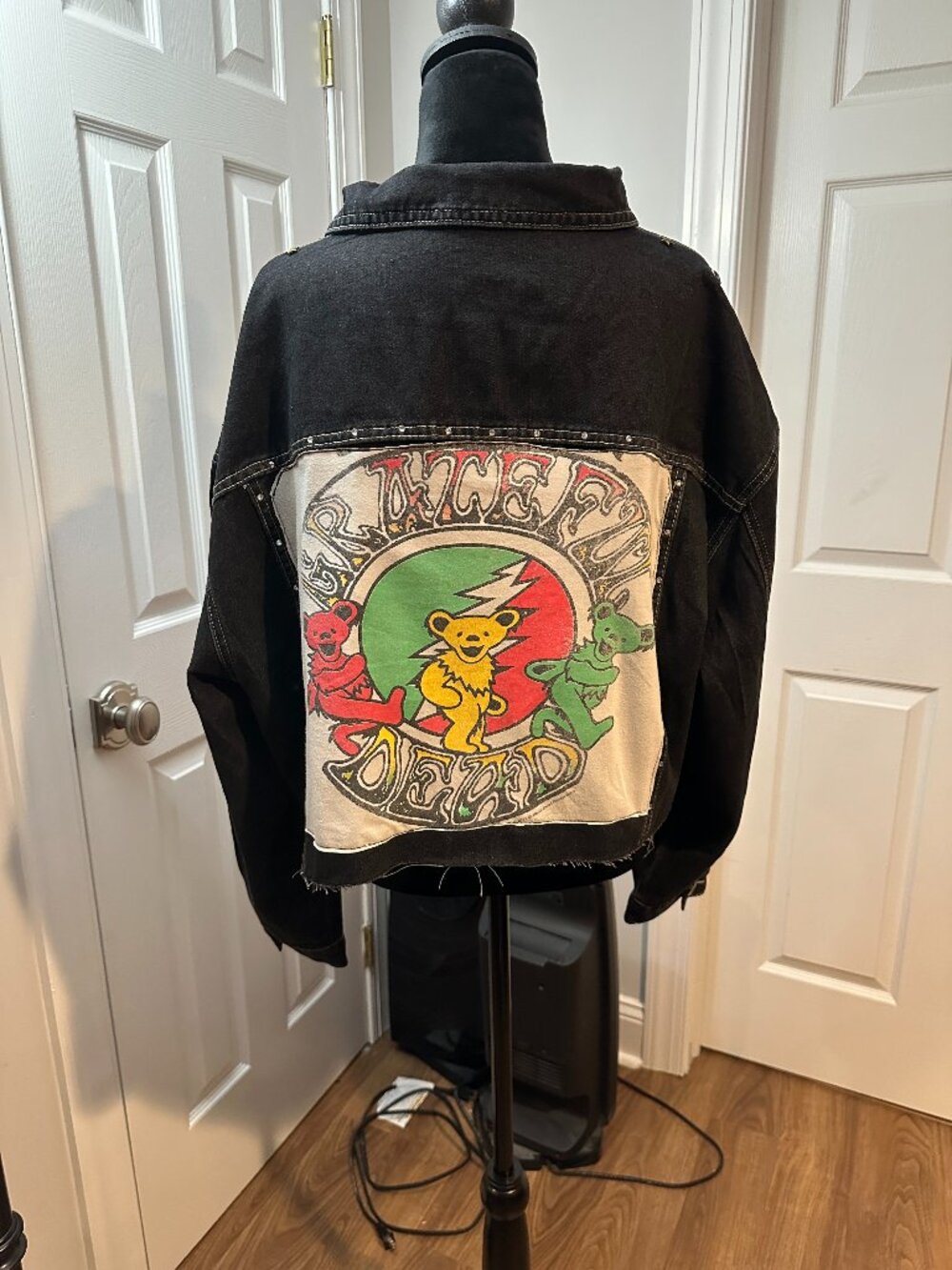 Grateful Dead Black Denim Jean Jacket with Rhinestone Detail  (S)